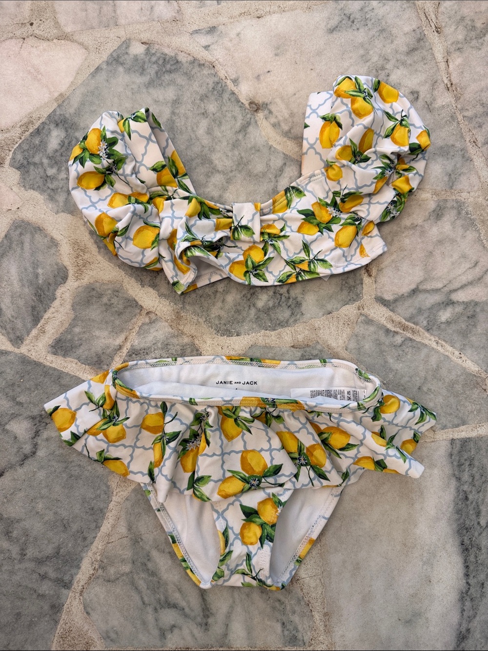 Janie and Jack White Lemon-Print Ruffle Two-Piece Swimsuit